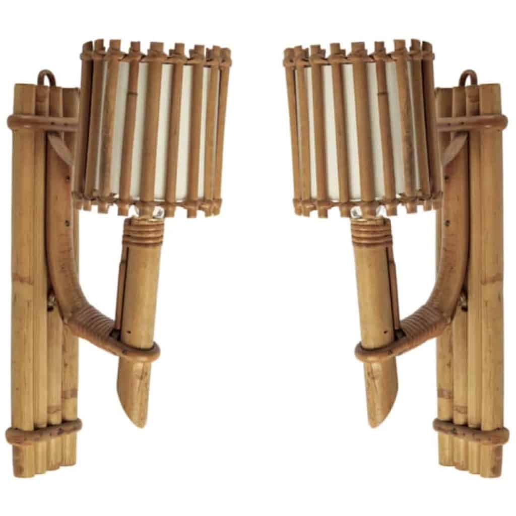 1950 Pair of Louis Sognot rattan sconces 3