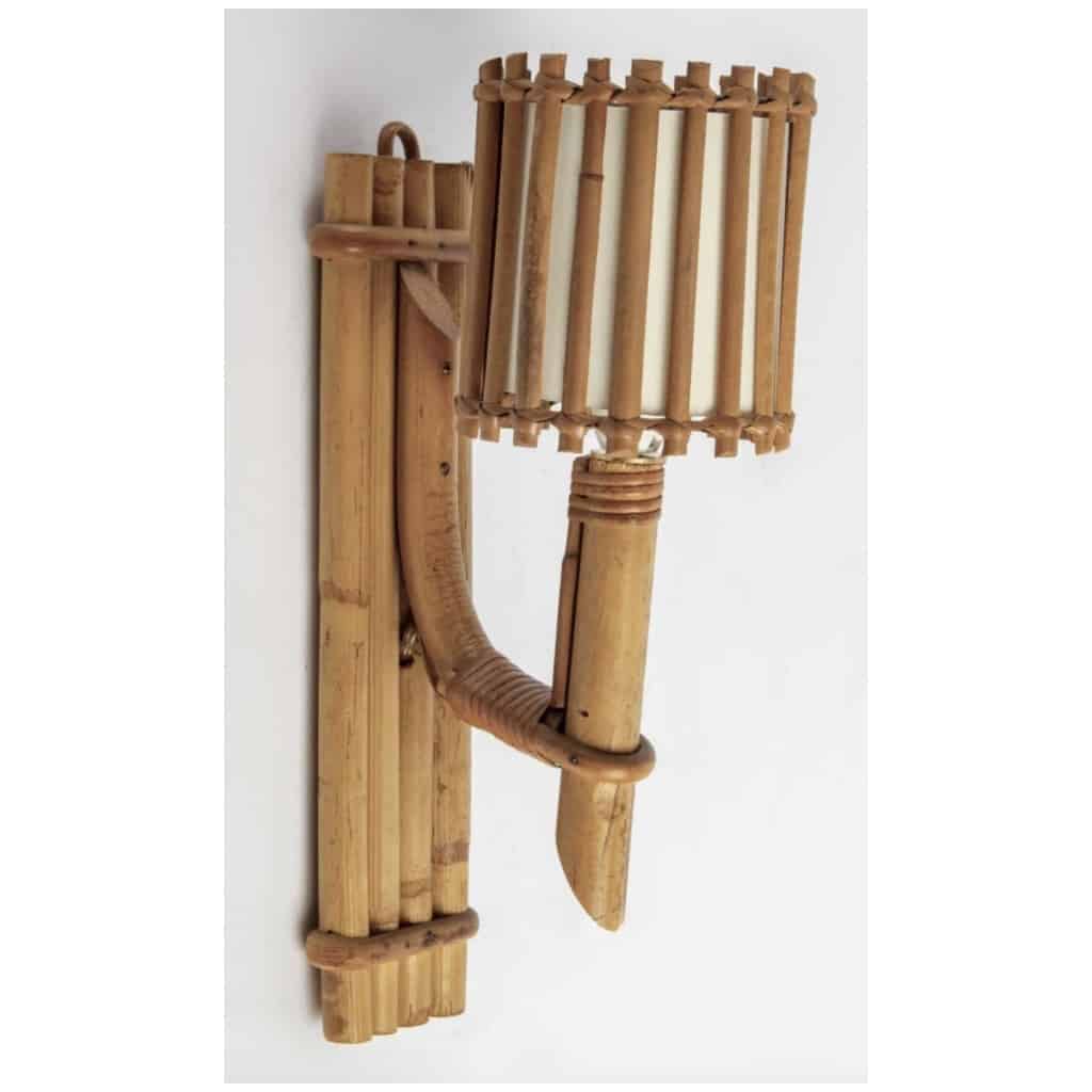 1950 Pair of Louis Sognot rattan sconces 5