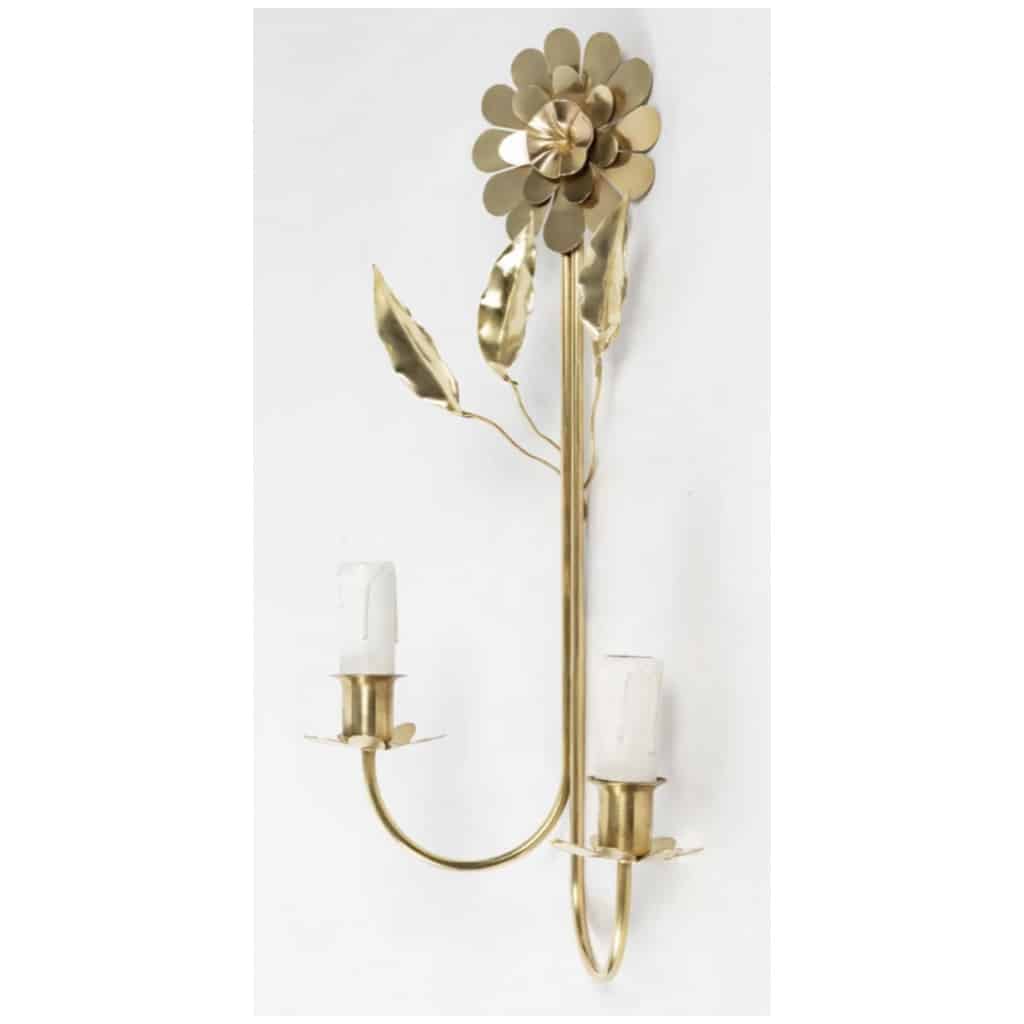 1960 Pair of Golden Brass Sconces Maison Honoré 4