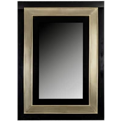 1970 Maison Roche Black Plexiglas and Golden Brass Mirror