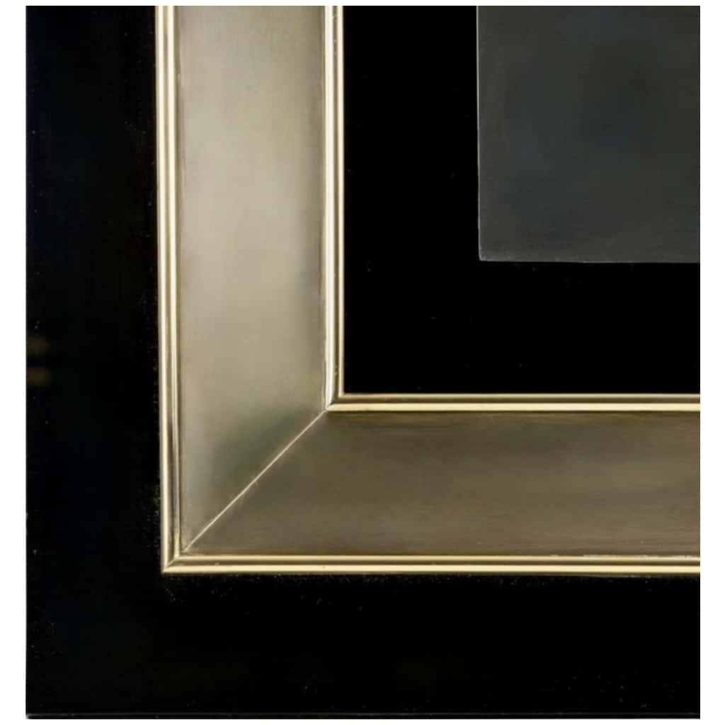 1970 Miroir Plexiglas noir et Laiton doré Maison Roche 4