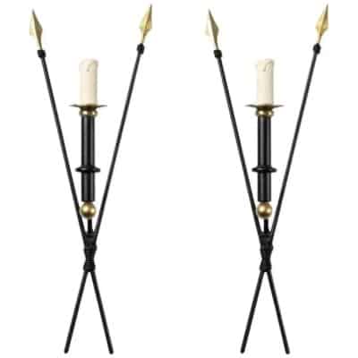 1960 Large Pair of Maison Honoré Sconces “Crossed Arrows”