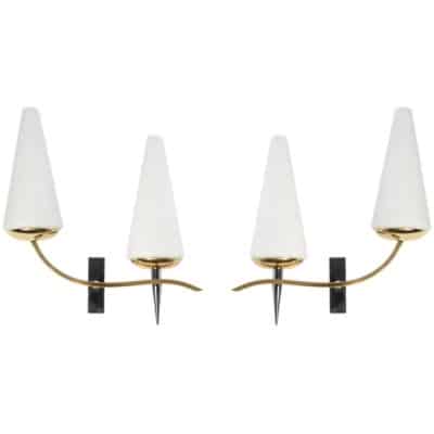 1950 Pair of asymmetrical sconces from Maison Arlus