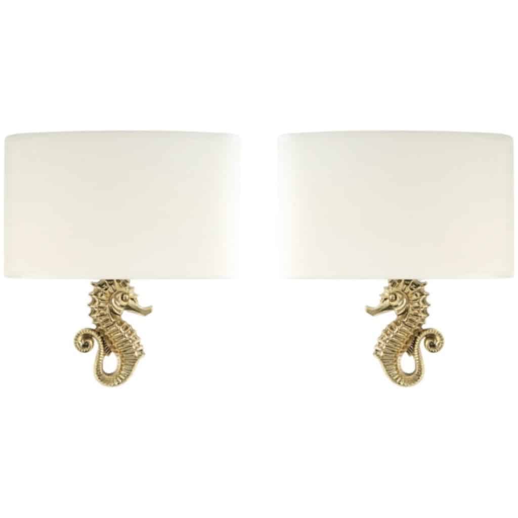 1940 Pair of “Hippocampus” bronze wall sconces by Marcel Guillemard 3