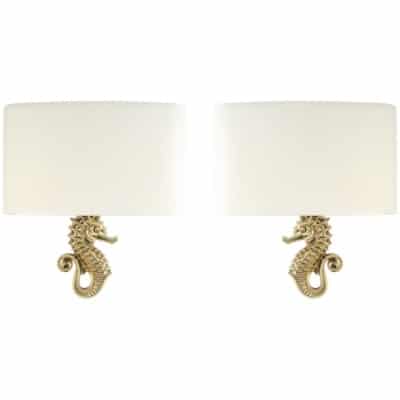 1940 Pair of “Hippocampus” bronze wall sconces by Marcel Guillemard