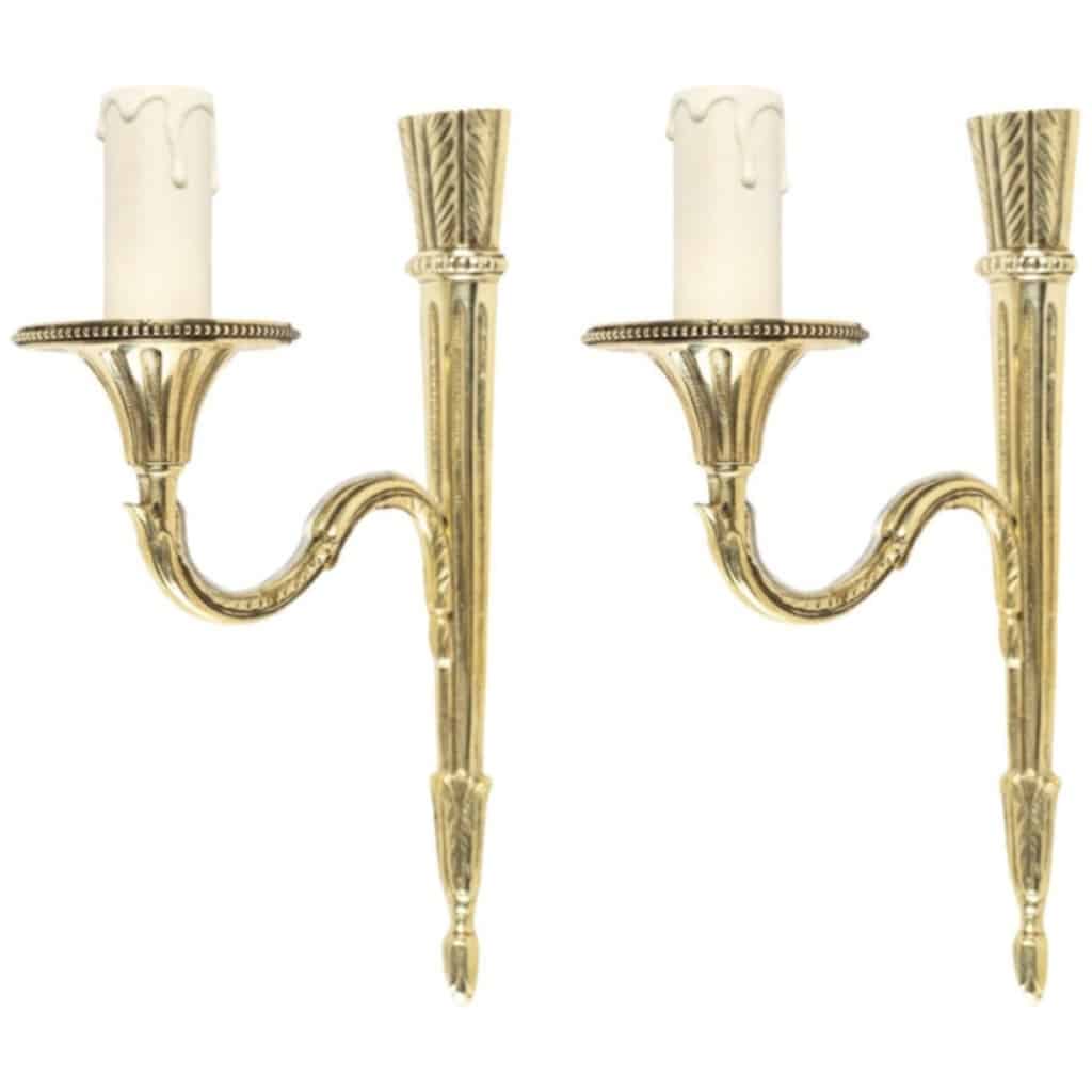 1950 Pair of neo-classical bronze sconces Maison Lucien Gau 3