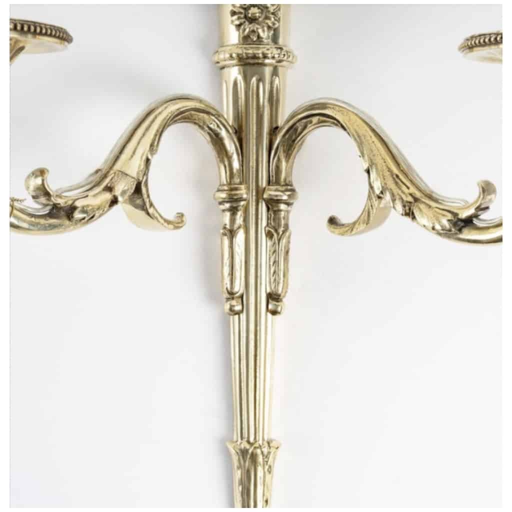 1950 Pair of Neoclassical Bronze Sconces from Maison Lucien Gau 7