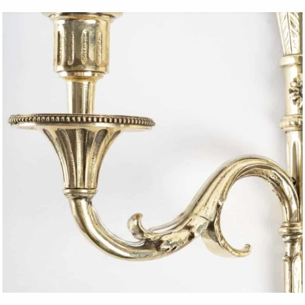 1950 Pair of Neoclassical Bronze Sconces from Maison Lucien Gau 6