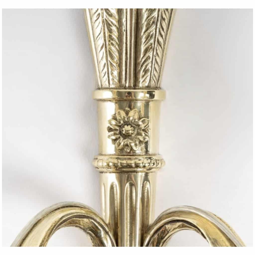 1950 Pair of Neoclassical Bronze Sconces from Maison Lucien Gau 5