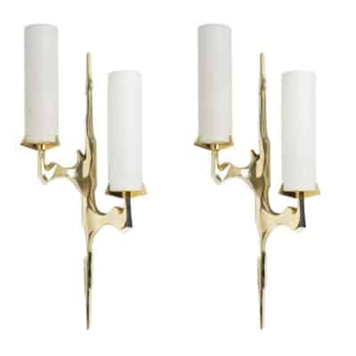 1950 Pair of Bronze Sconces from Maison Arlus