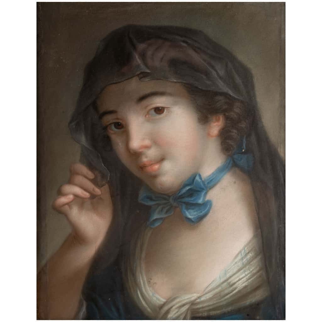 Portrait of a young woman with a blue ribbon. 4