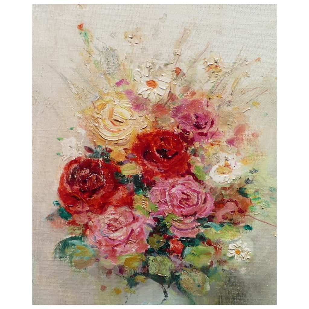 HERVE Jules René Peinture 20è Siècle Bouquet De Fleurs Huile Sur Toile Signée 9
