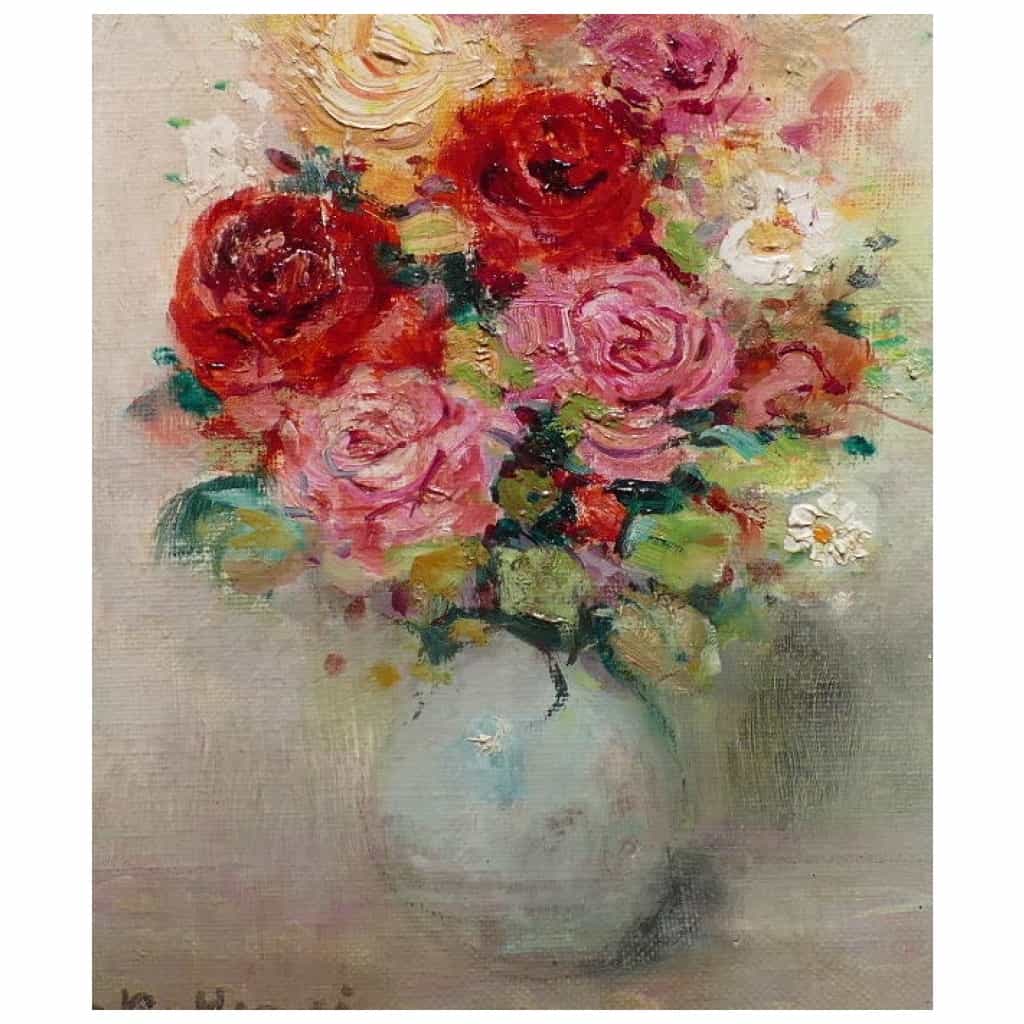 HERVE Jules René Peinture 20è Siècle Bouquet De Fleurs Huile Sur Toile Signée 8