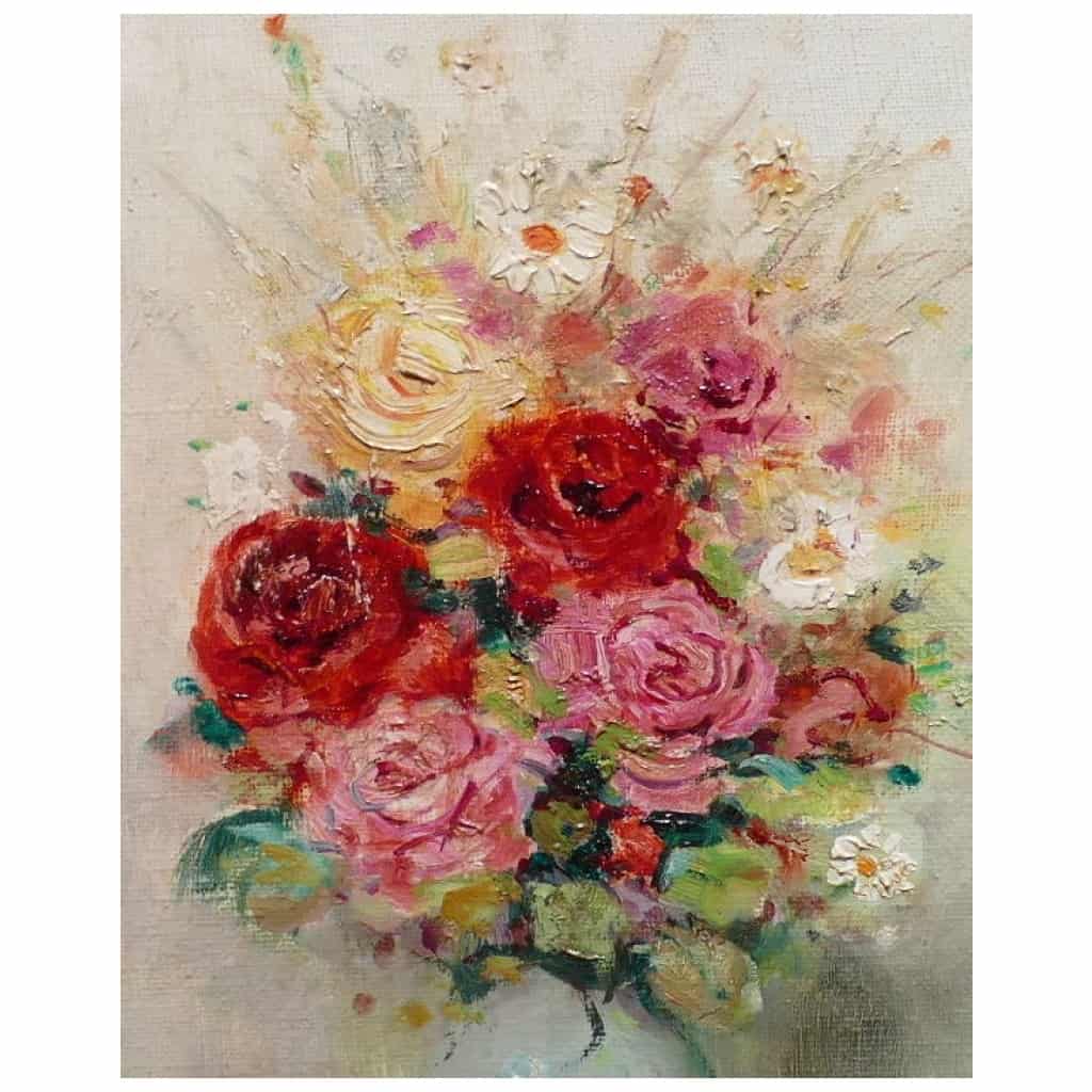 HERVE Jules René Peinture 20è Siècle Bouquet De Fleurs Huile Sur Toile Signée 6