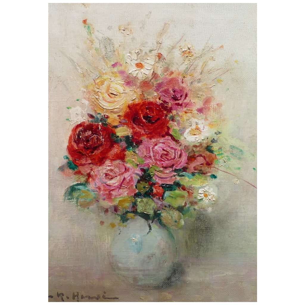 HERVE Jules René Peinture 20è Siècle Bouquet De Fleurs Huile Sur Toile Signée 5