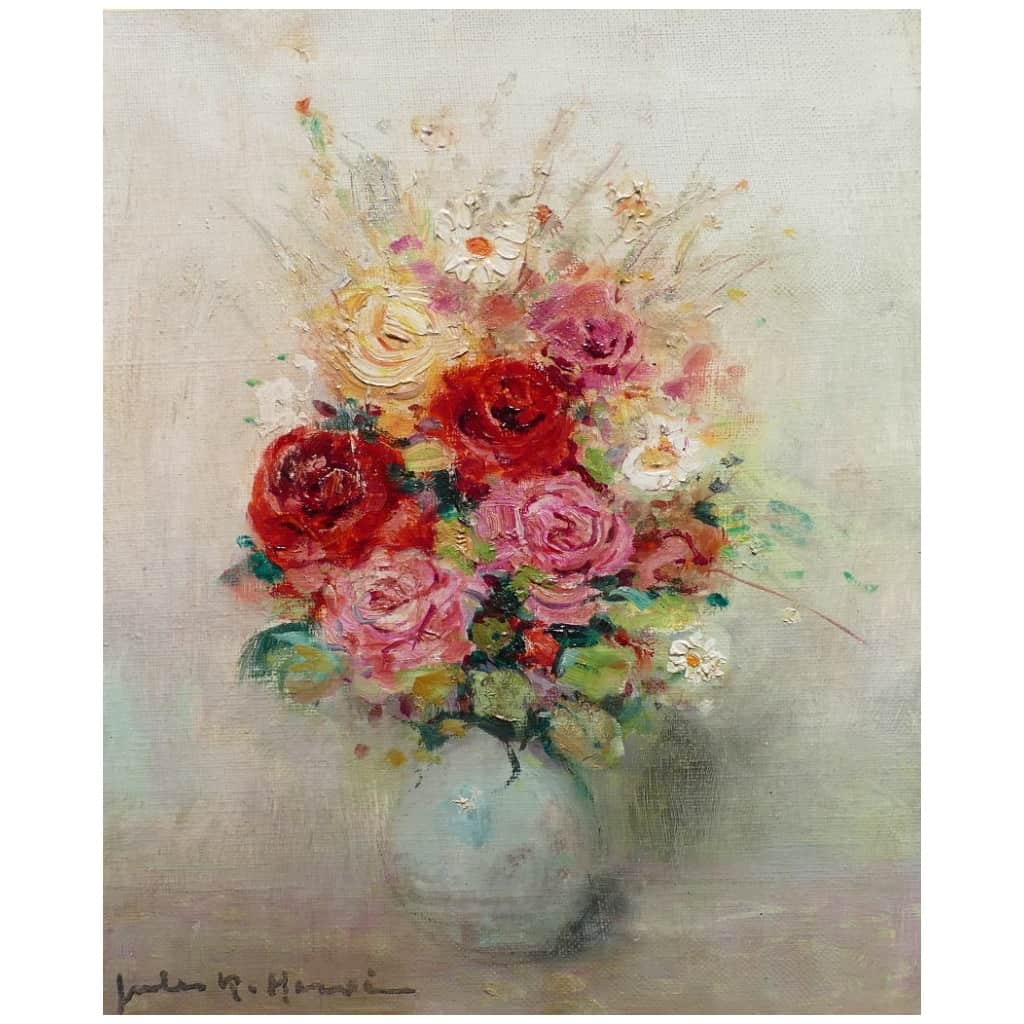 HERVE Jules René Peinture 20è Siècle Bouquet De Fleurs Huile Sur Toile Signée 10