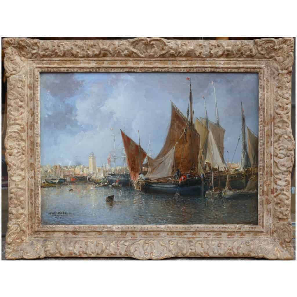 Noel Jules Old French Painting 19th Port In Normandy Oil On Canvas Signed And Dated 3