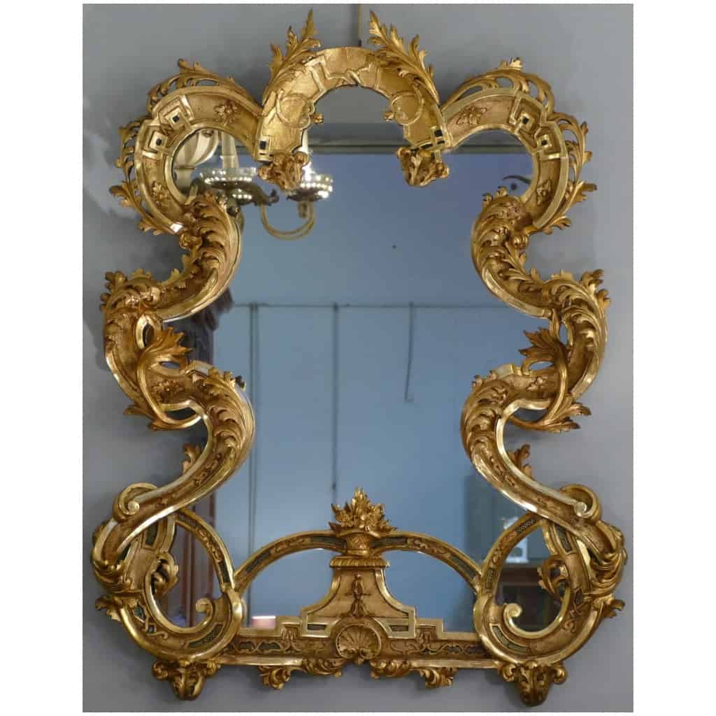 Miroir Rocaille En Bois Doré 19è 14