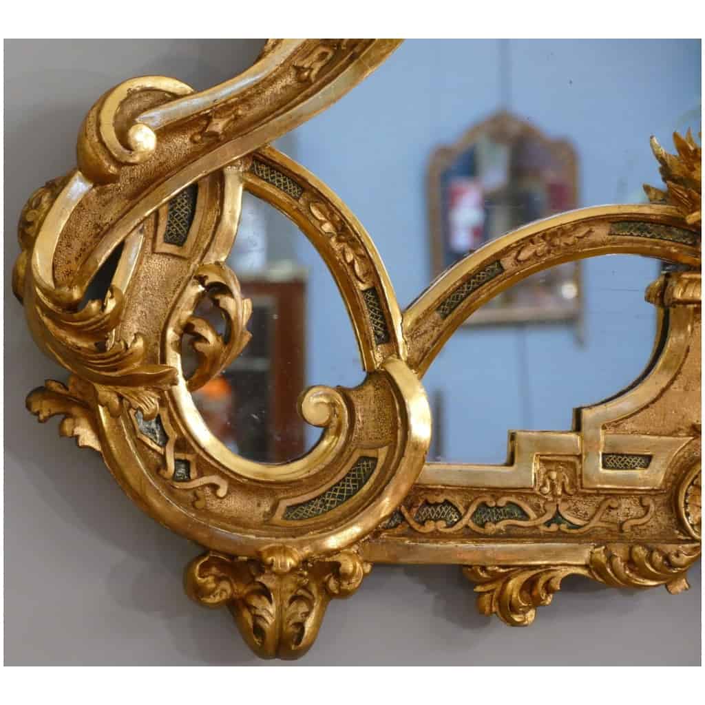 Miroir Rocaille En Bois Doré 19è 15