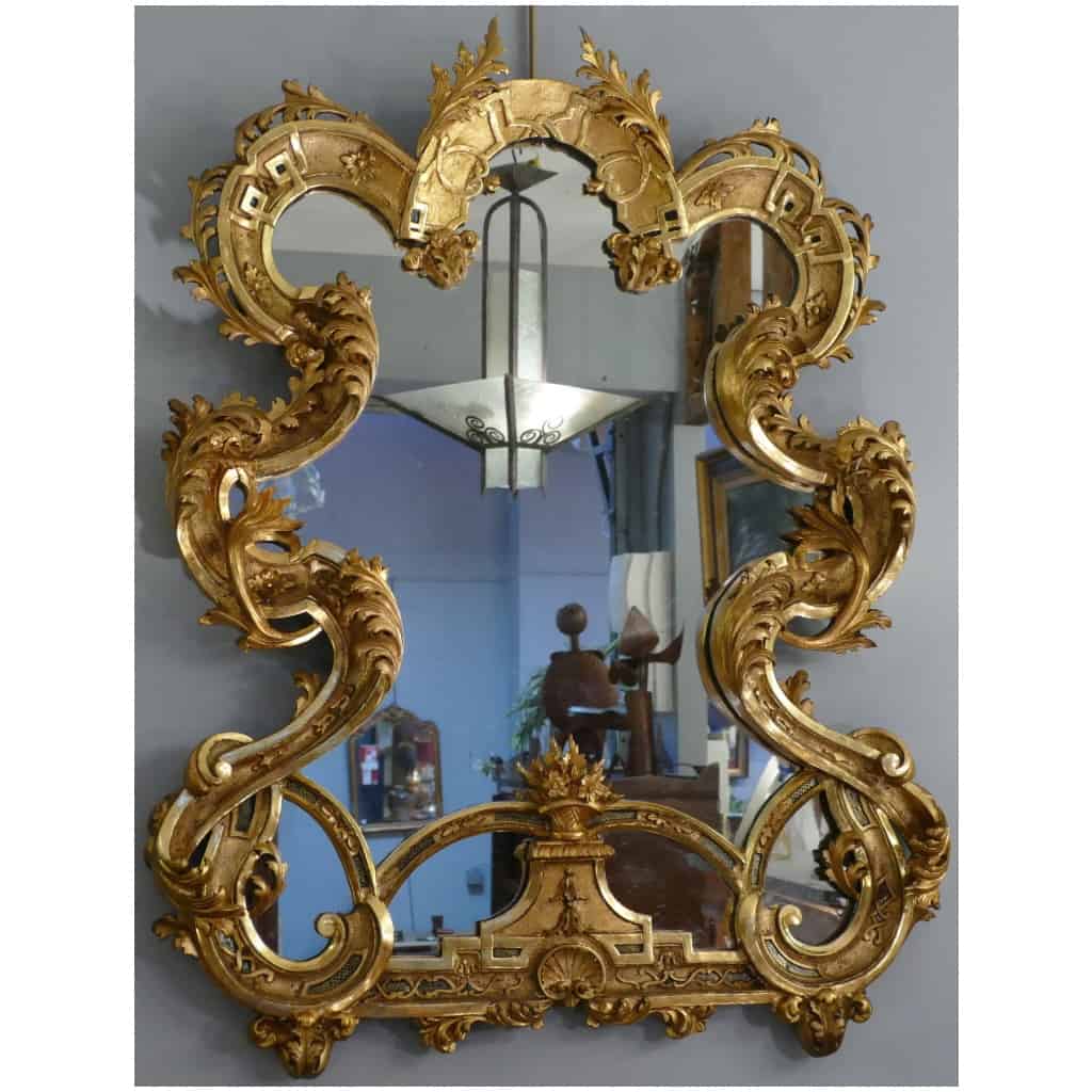 Miroir Rocaille En Bois Doré 19è 5