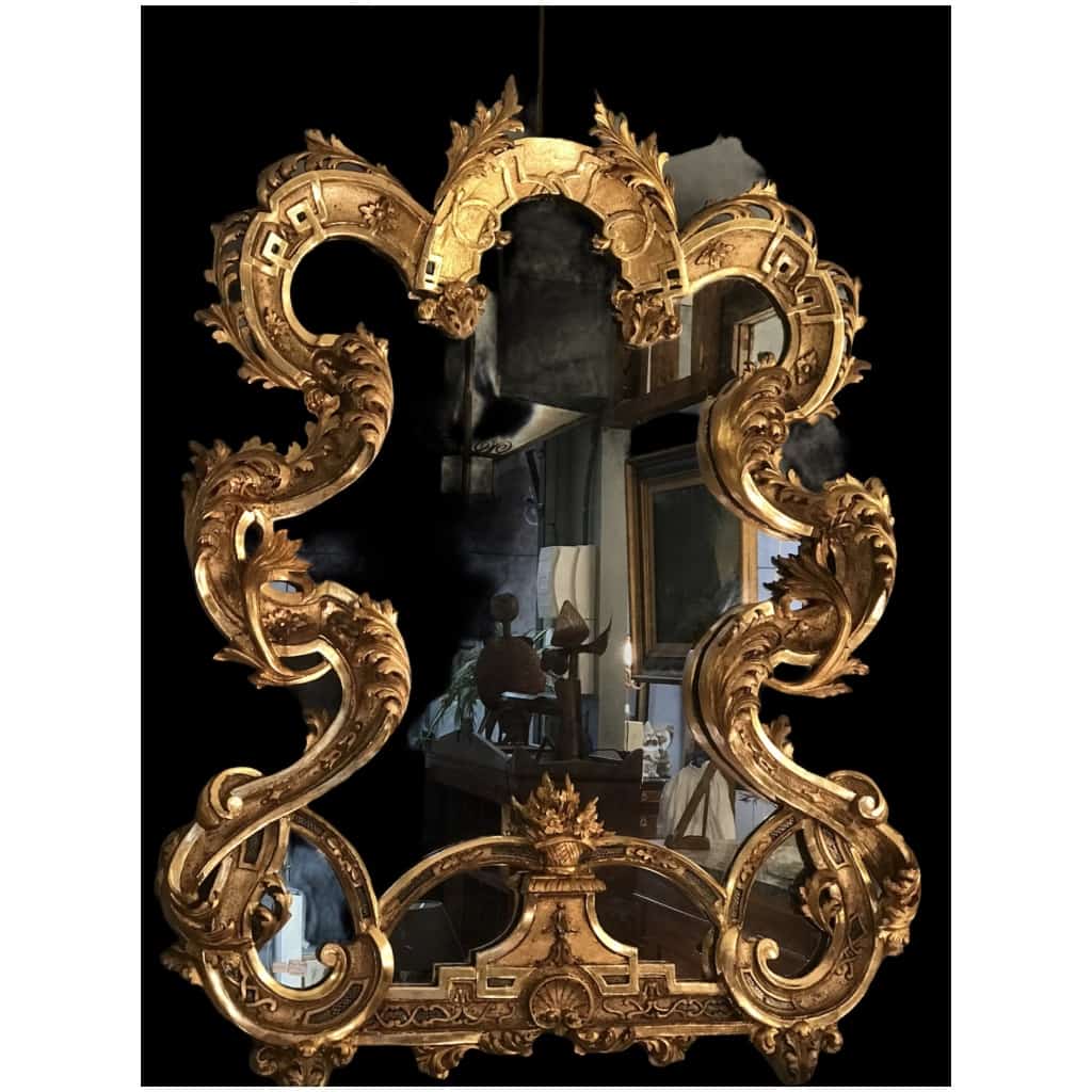 Miroir Rocaille En Bois Doré 19è 16