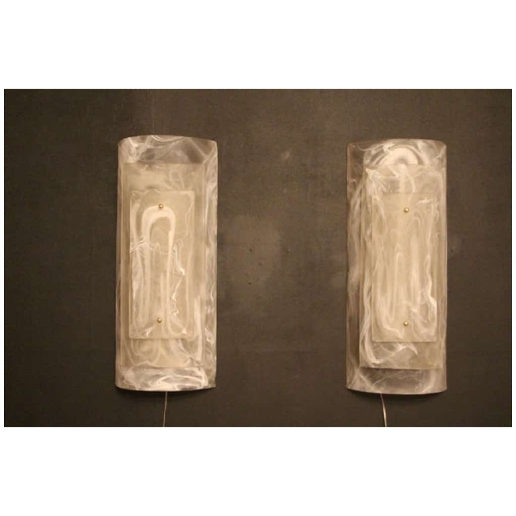 Pair of Large Murano Glass Sconces with Alabaster Decor 3