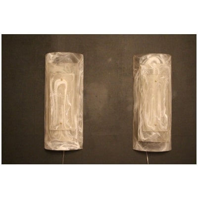 Pair of Large Murano Glass Sconces with Alabaster Decor