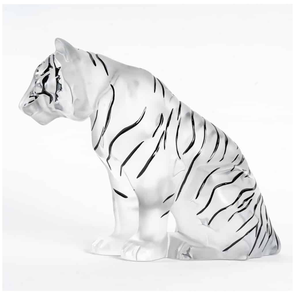 Lalique France – Sculpture Tigre Cristal Blanc Emaillé Noir – Neuf En Coffret Avec Certificat 6