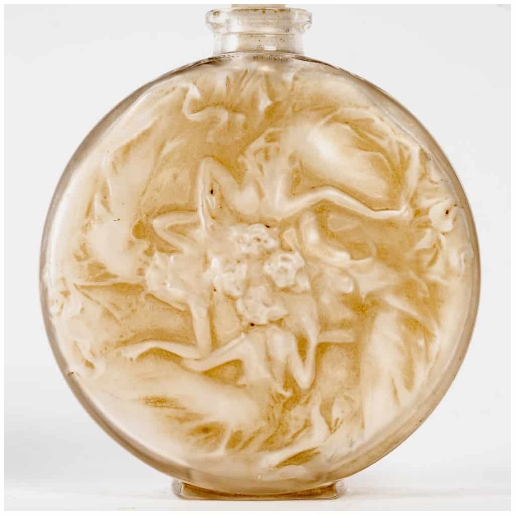 1912 René Lalique – Rosace Bottle Figures White Glass Patina Sepia 4