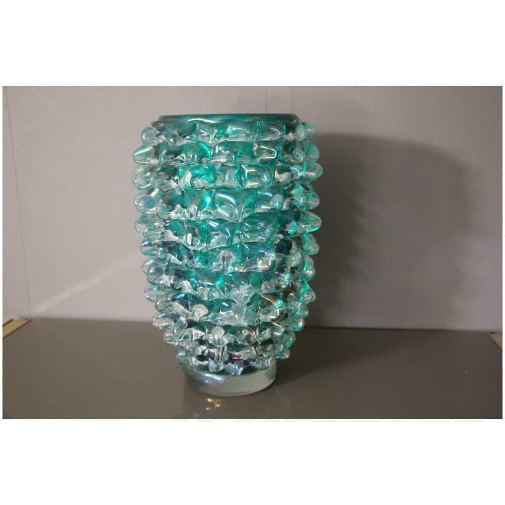 Ancien vase en verre Cénédese Murano bleu-vert turquoise rostrato 3