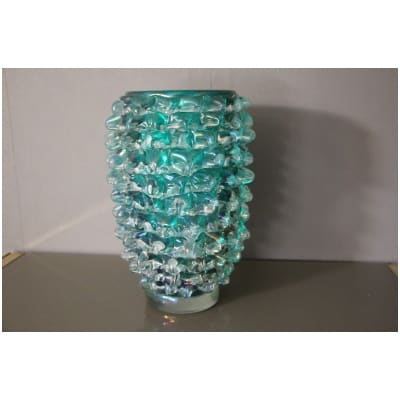 Ancien vase en verre Cénédese Murano bleu-vert turquoise rostrato