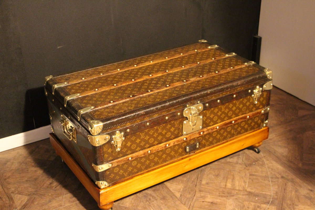 1920's Louis Vuitton Steamer Trunk In Stenciled Monogram - Red