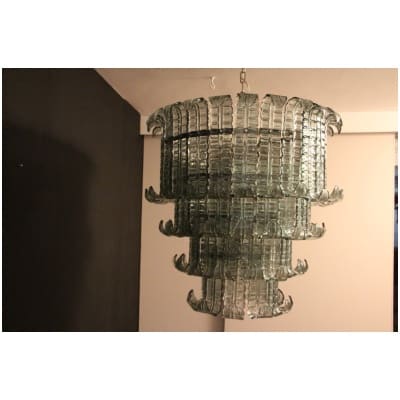 Barovier style pendant lamp in blue green Murano glass