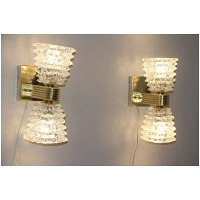 Pair of Murano Rostrato Glass Sconces by Barovier e Toso, Clear Glass