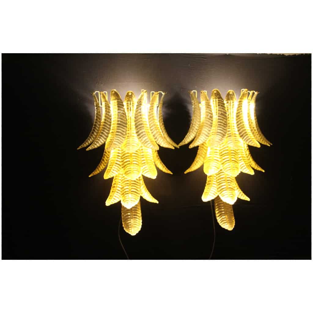 Pair of long sconces in golden Murano glass in the shape of a palm tree 4