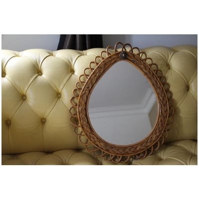 Miroir vintage en Rotin et Bambou en Forme de Goutte par Franco Albini des années 1960