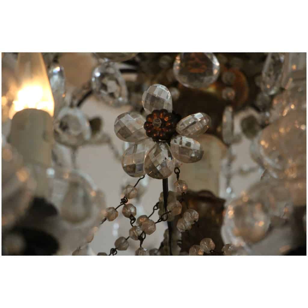 Italian chandelier with crystal pendants and carved wood from the 19th century 22