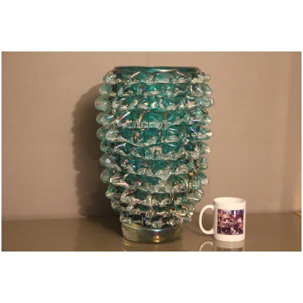 Ancien vase en verre Cénédese Murano bleu-vert turquoise rostrato 12