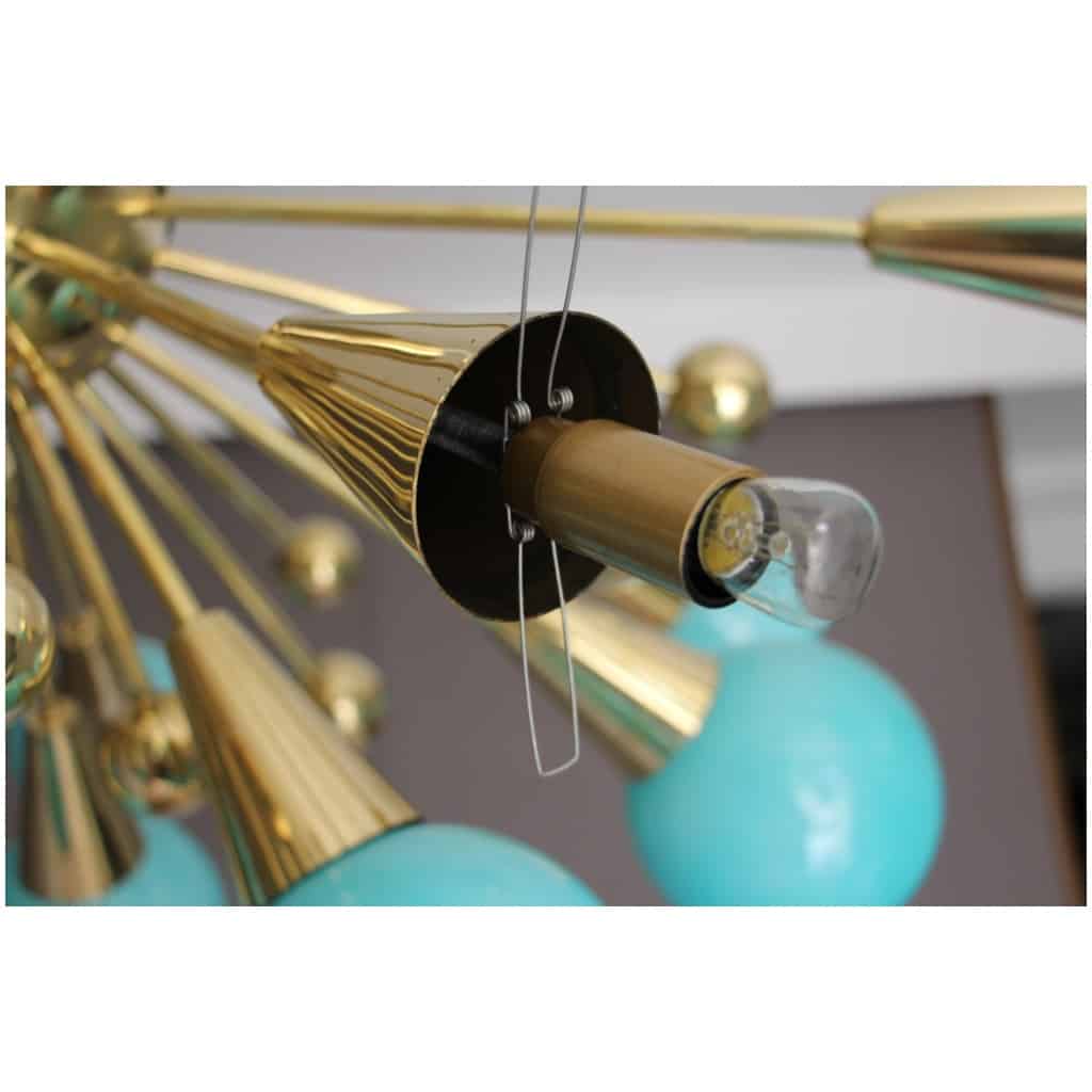 Half sputnik chandelier in turquoise blue glass 12