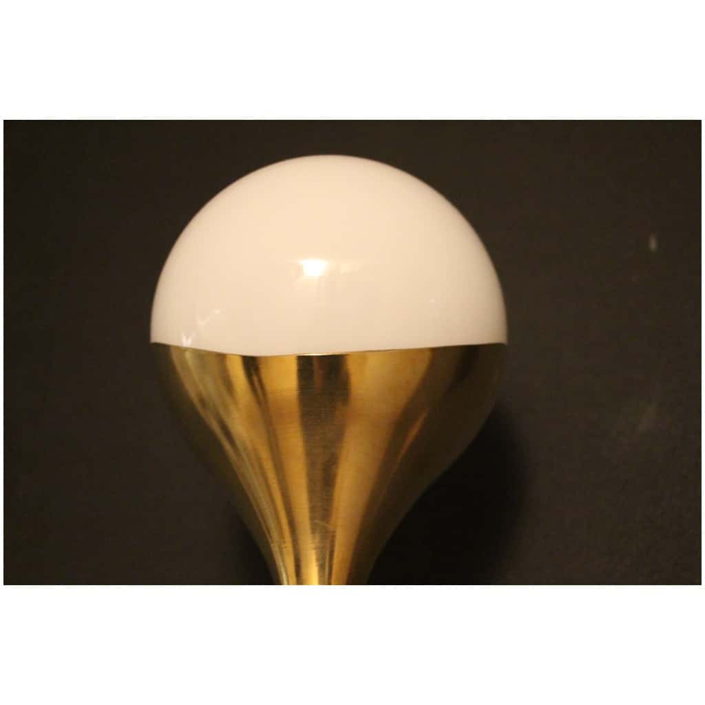 Pair of White Murano Glass and Brass Wall Sconces, Style Stilnovo 12
