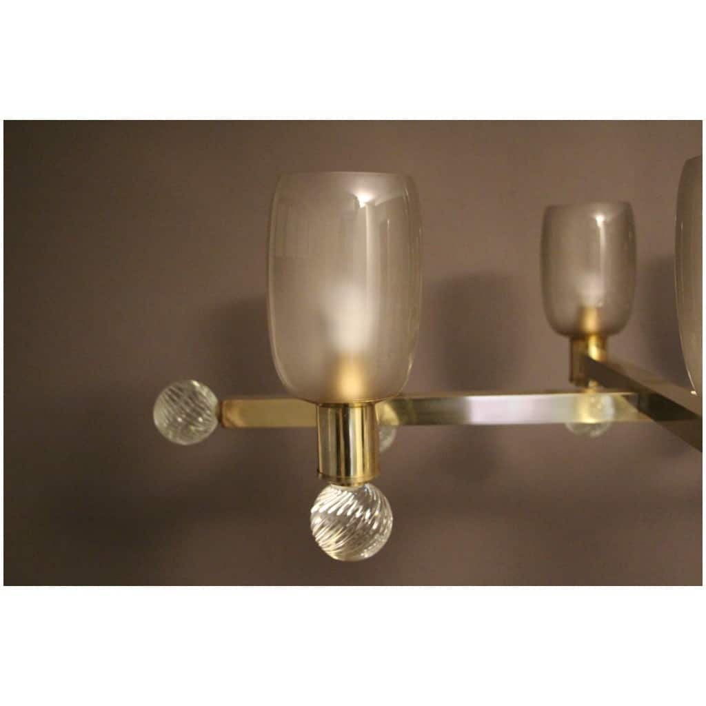 Grand lustre ovale en laiton et verre de Murano champagne 12