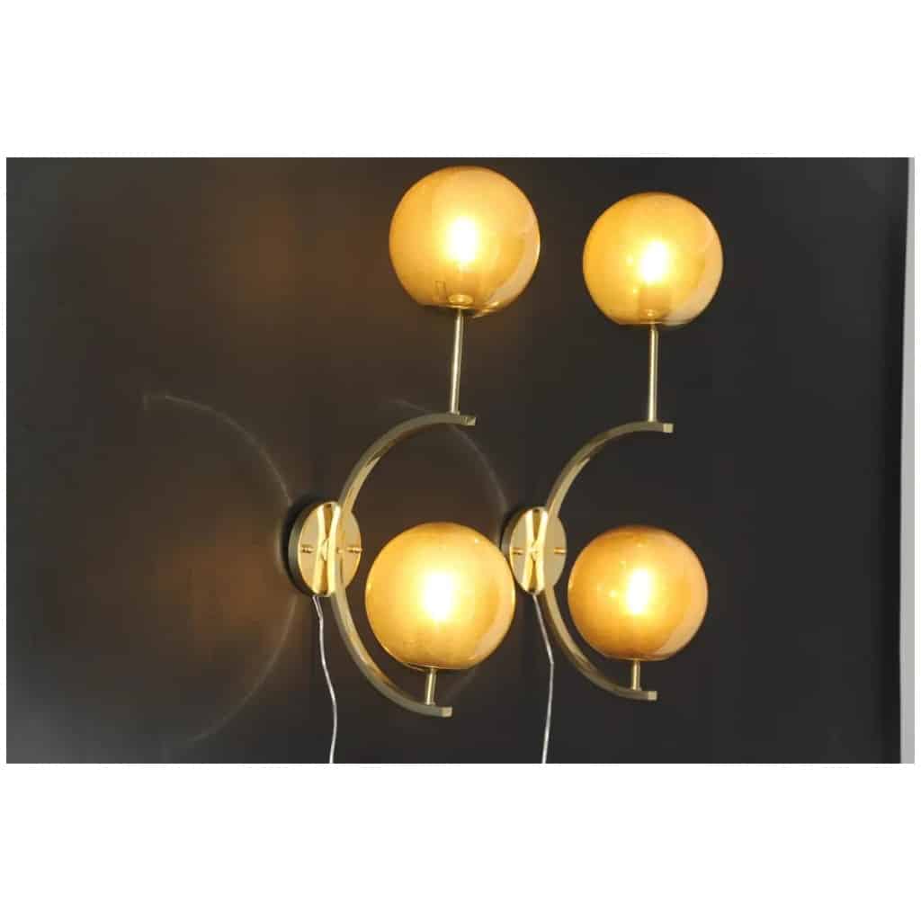 Pair of modern Italian sconces in brass and golden mercury glass 3