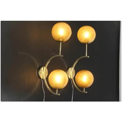 Pair of modern Italian sconces in brass and golden mercury glass