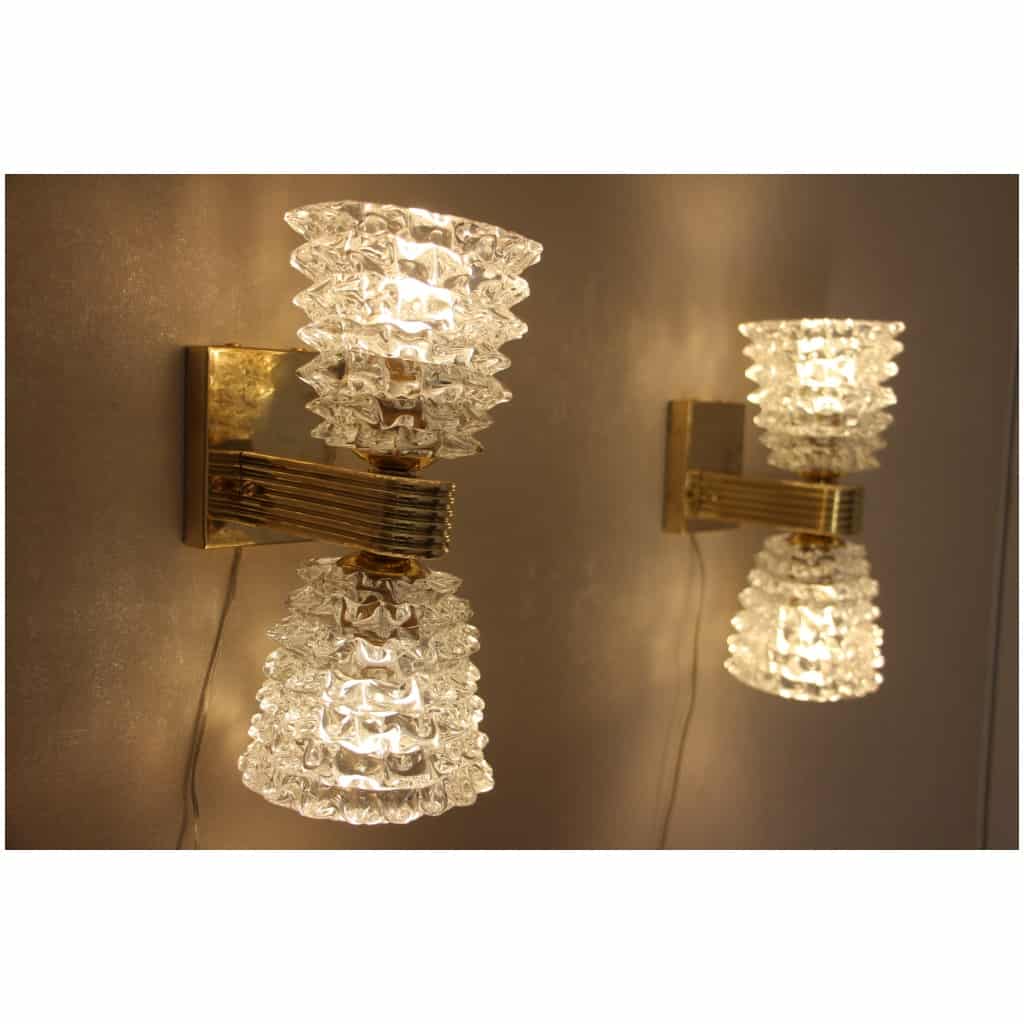 Pair of Murano Rostrato Glass Sconces by Barovier e Toso, Clear Glass 12