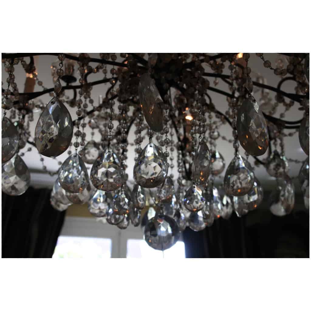Italian chandelier with crystal pendants and carved wood from the 19th century 21