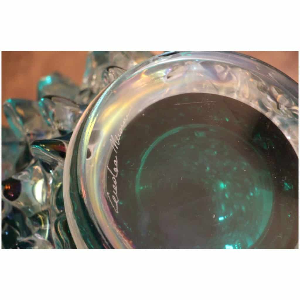 Ancien vase en verre Cénédese Murano bleu-vert turquoise rostrato 13