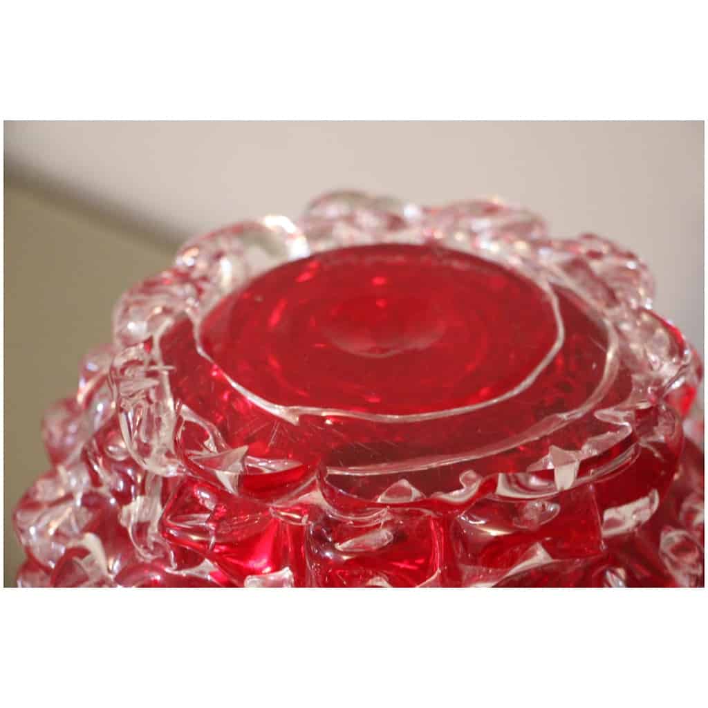 Ancien vase en verre de Murano rouge Rostrato rubis 12