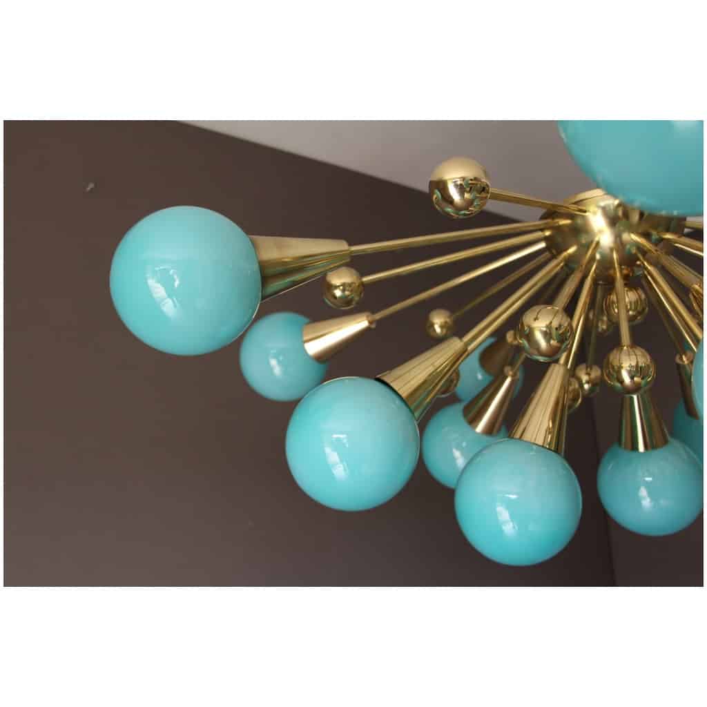 Half sputnik chandelier in turquoise blue glass 13