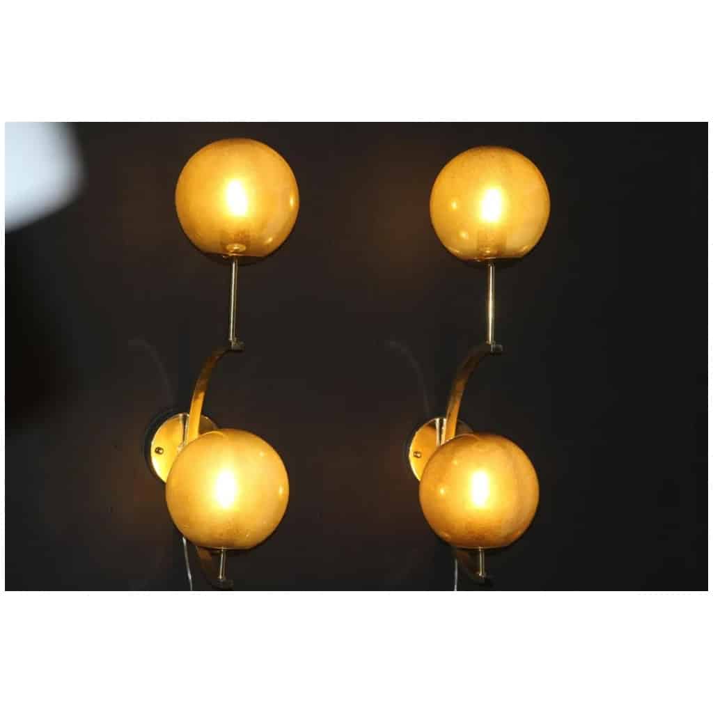 Pair of modern Italian sconces in brass and golden mercury glass 4