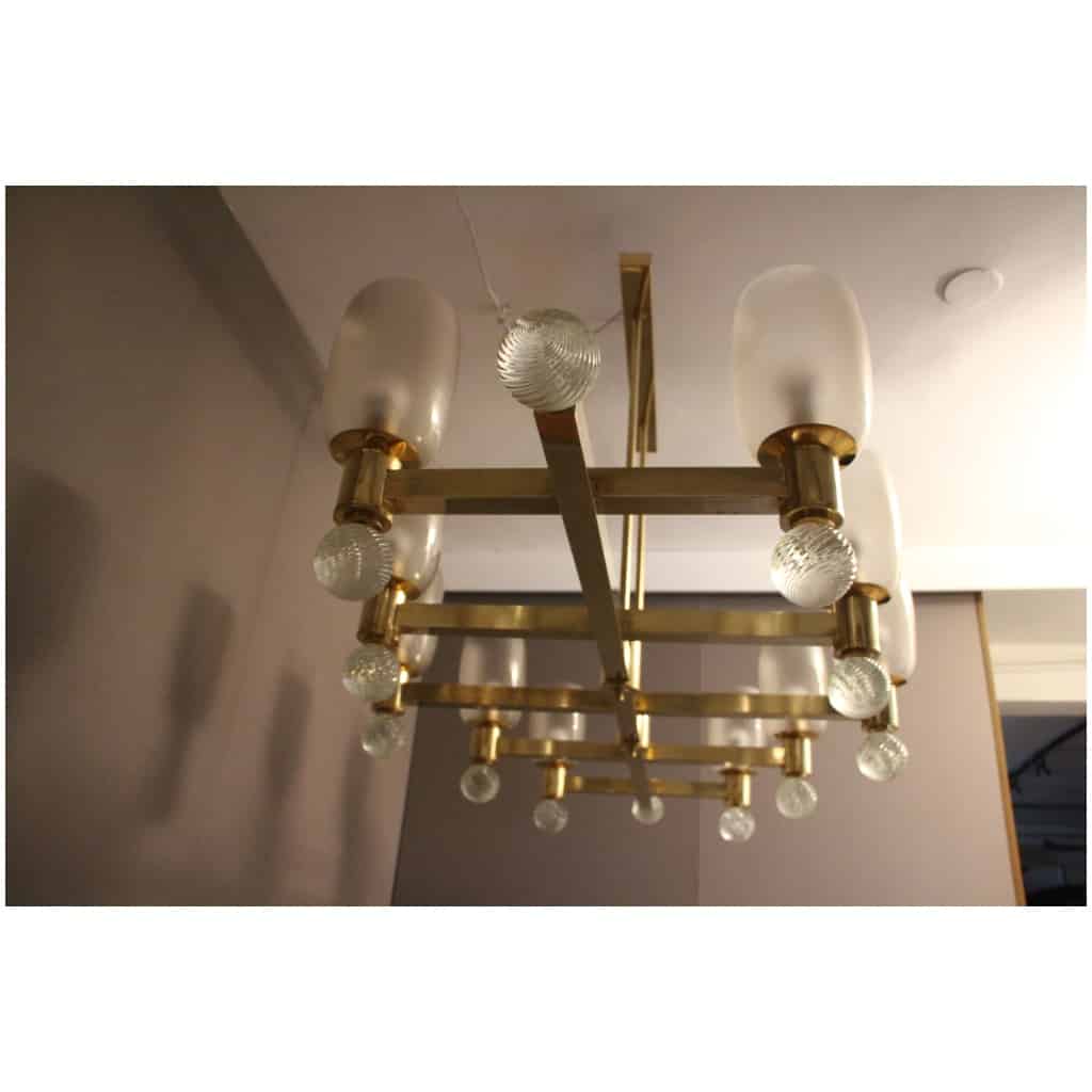 Large oval chandelier in brass and champagne Murano glass 13